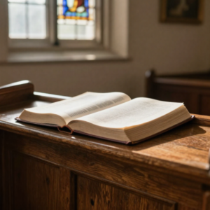 open bible on pulpit